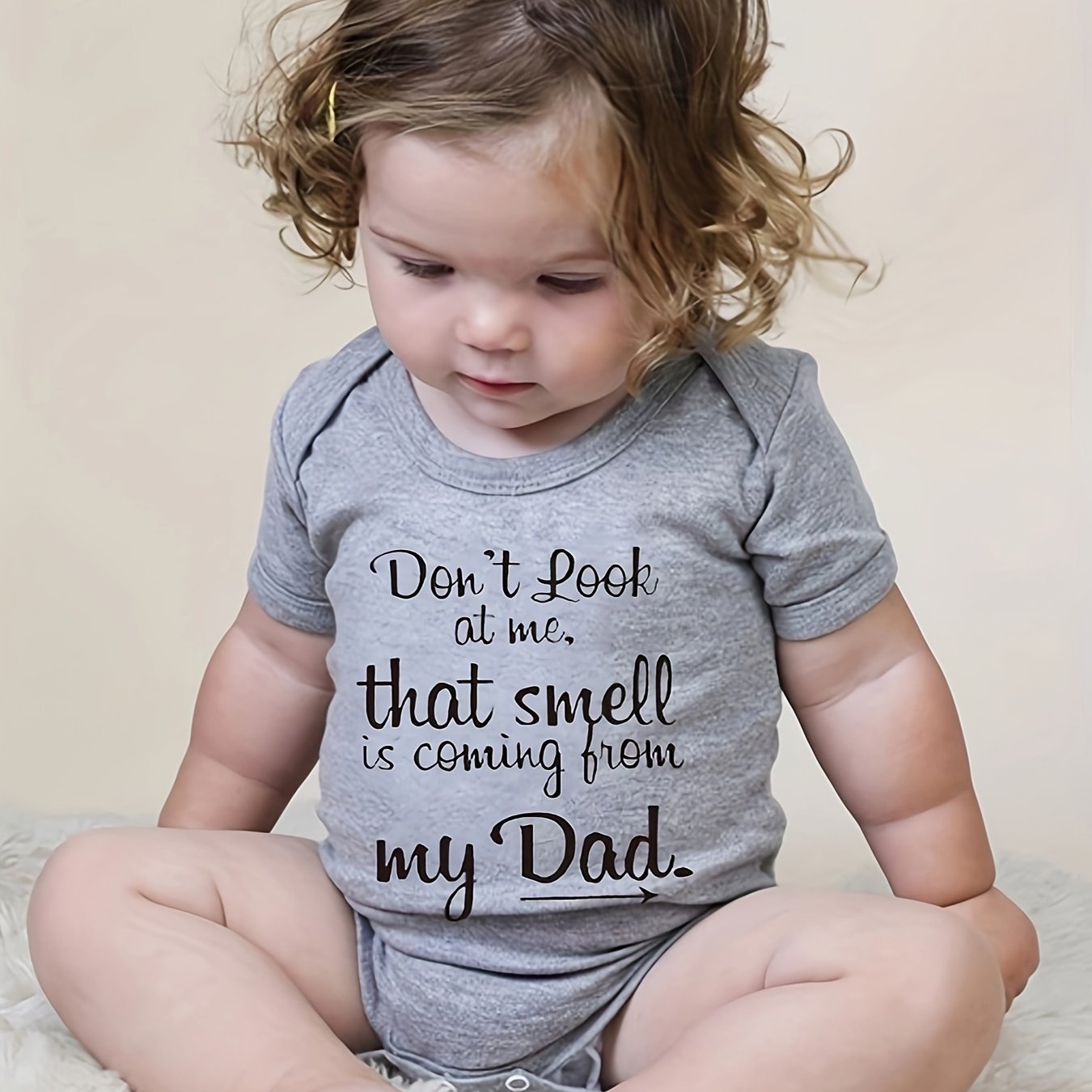 Girls Cute Letter Print Short Sleeve Onesie Clothes ''don't Look At Me'' Pregnancy Announcement Romper