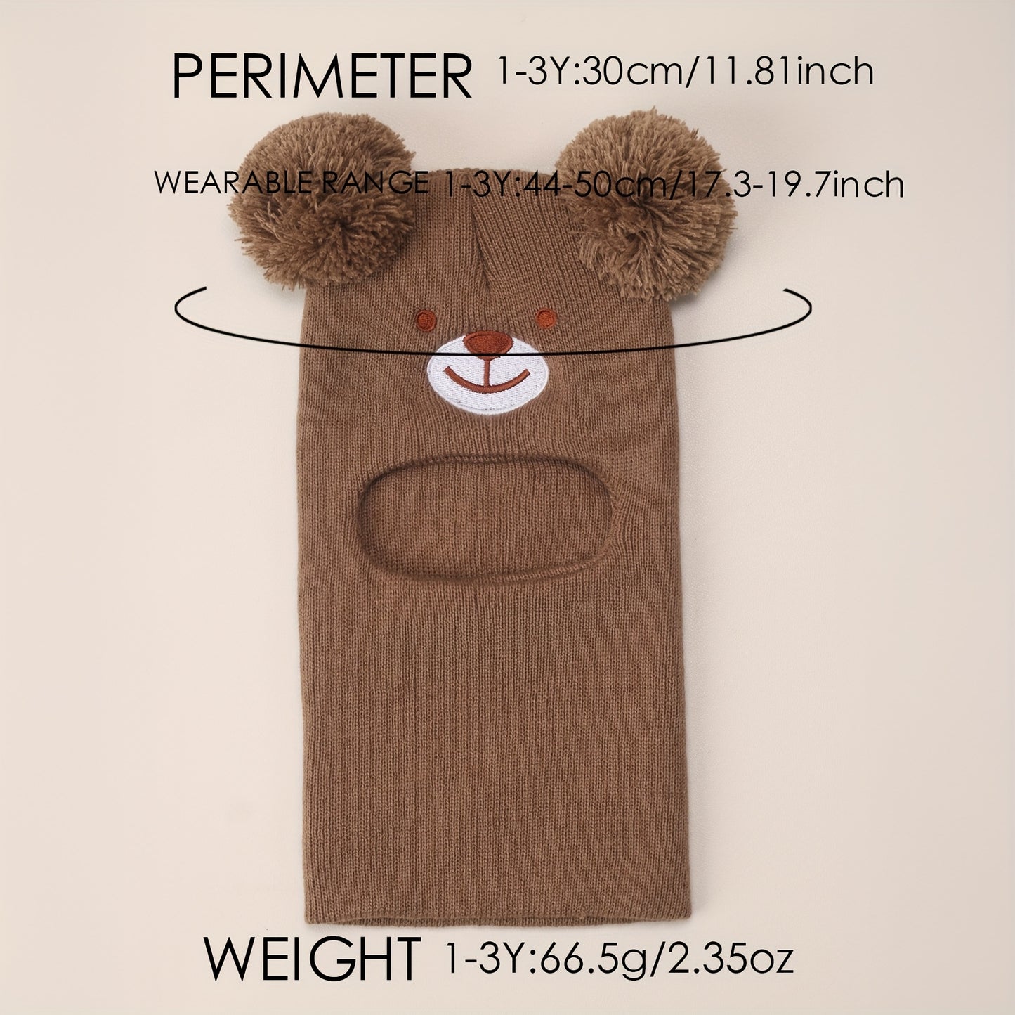 1pc 0-8 Years Baby Bear Ear Balaclava Mask & Beanie Hat - Cute White Winter Ski Mask with Ears, Soft Knit-like Texture for Boys & Girls, Warm Toddler Accessory (Brown/Pink/Black) - Hand Washable Kids Clothing