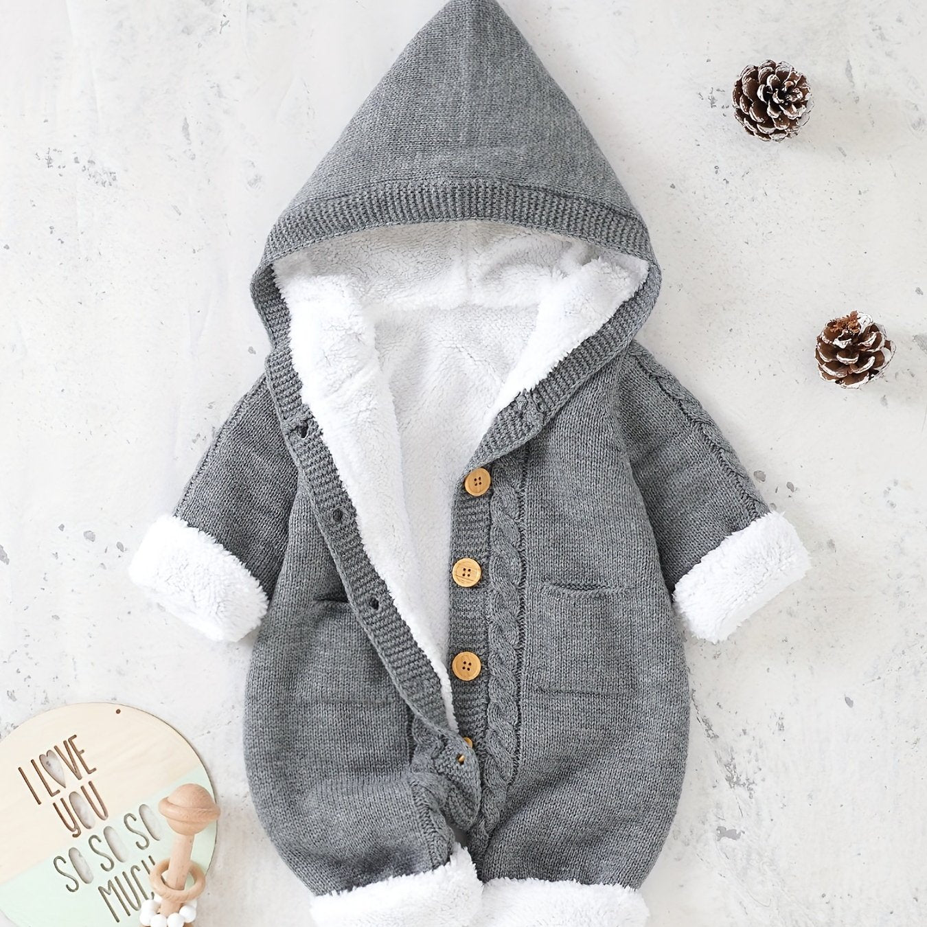 [Knit | Jumpsuit] Long Sleeve Hooded Newborn Boys And Girls Knitted Jumpsuit With Pants
