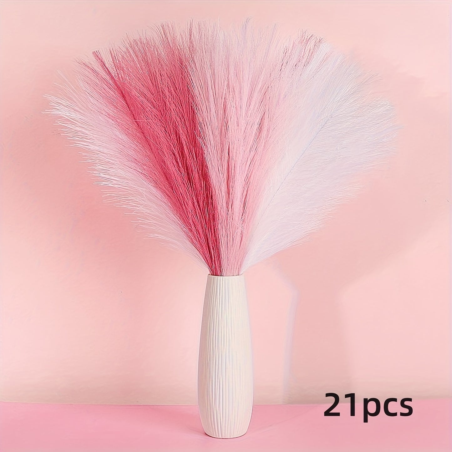 21pcs Artificial Pampas Grass - Faux Reed Feathers for Home & Wedding Decor, Perfect for Vase Display, Event Styling, Table Centerpiece, Natural Aesthetic, Minimalist Arrangement, Realistic Texture, Durable Stems, Feather Acc
