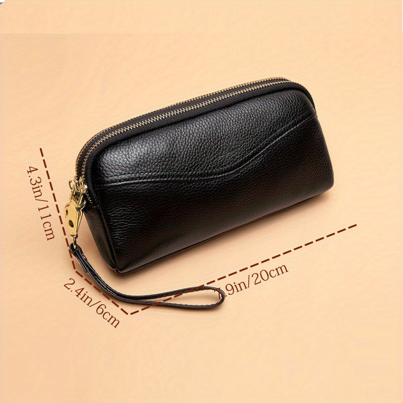 Small Zipper Crossbody Bag, Women's Double Layer Clutch Purse, Solid Color Wristlet Wallet