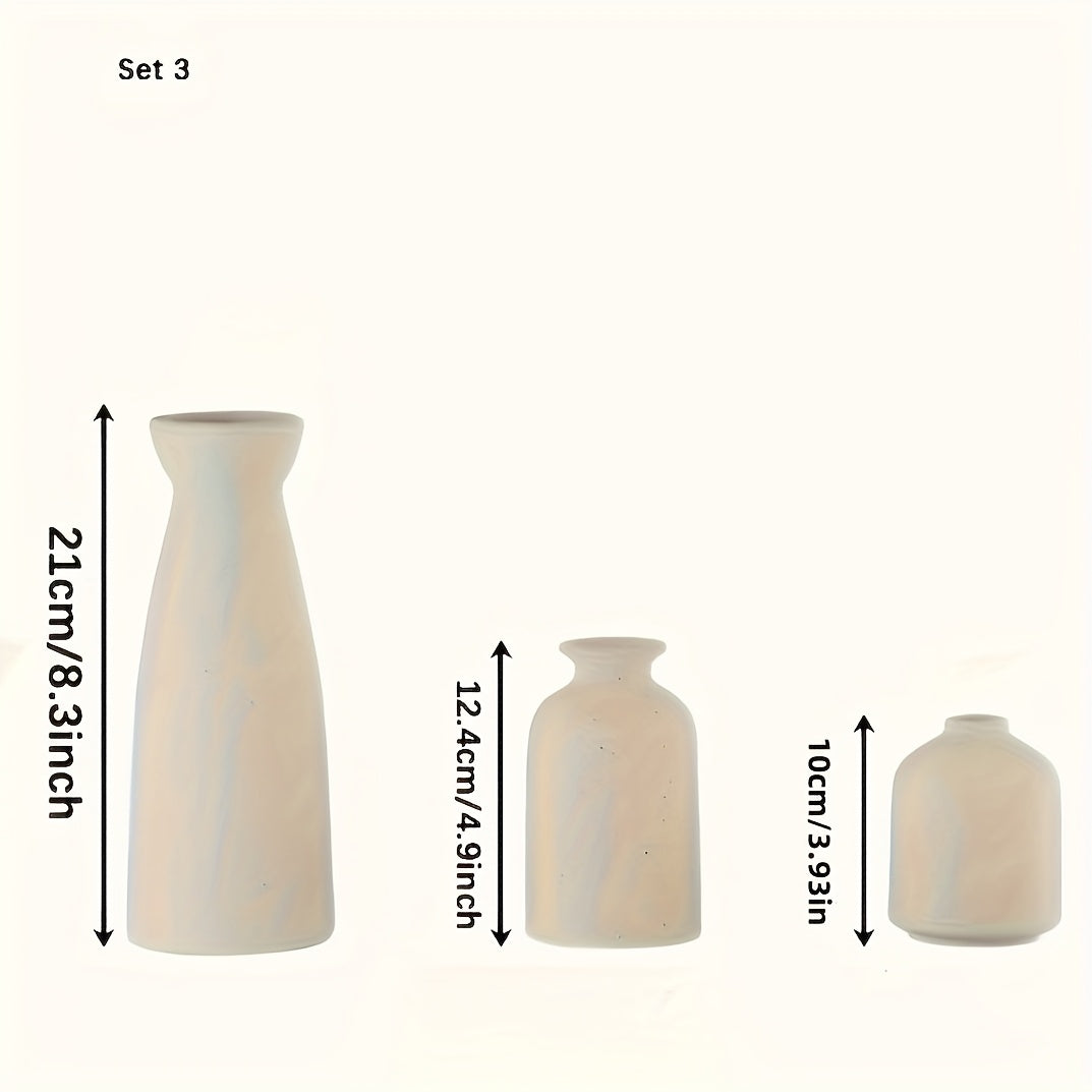 3pcs Bohemian Ceramic Vase Set - Matte Finish, Geometric & Floral Designs for Elegant Home Decor | Ideal for Living Room, Entryway, Bookshelf, Wine Cabinet, TV Stand Display, Vases Home Decor