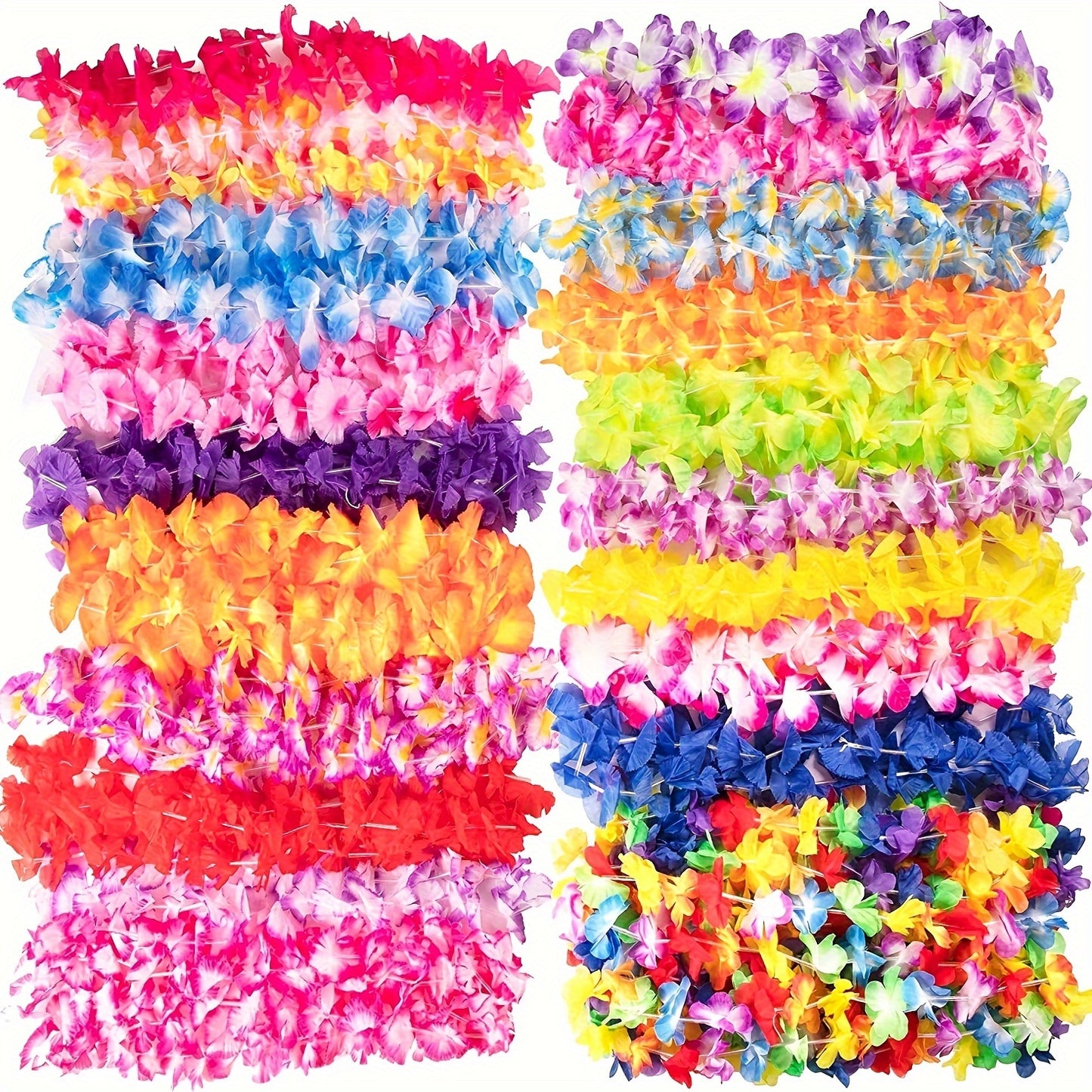 50pcs Hawaiian Flower Lei Necklaces - Polyester Tropical Luau Party Favors for Weddings, Birthdays, Graduations, Bridal Showers - Versatile Carnival Theme Decorations for Christmas, Halloween, Summer - No Feathers, Electricit