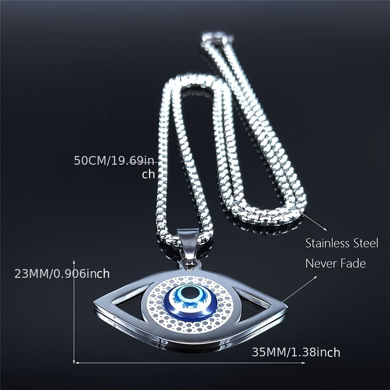 Hamsa Evil Blue Eye Necklace Stainless Steel Turkish Eye Necklace Greek Jewelry Ojo Turco Acero Inoxidable