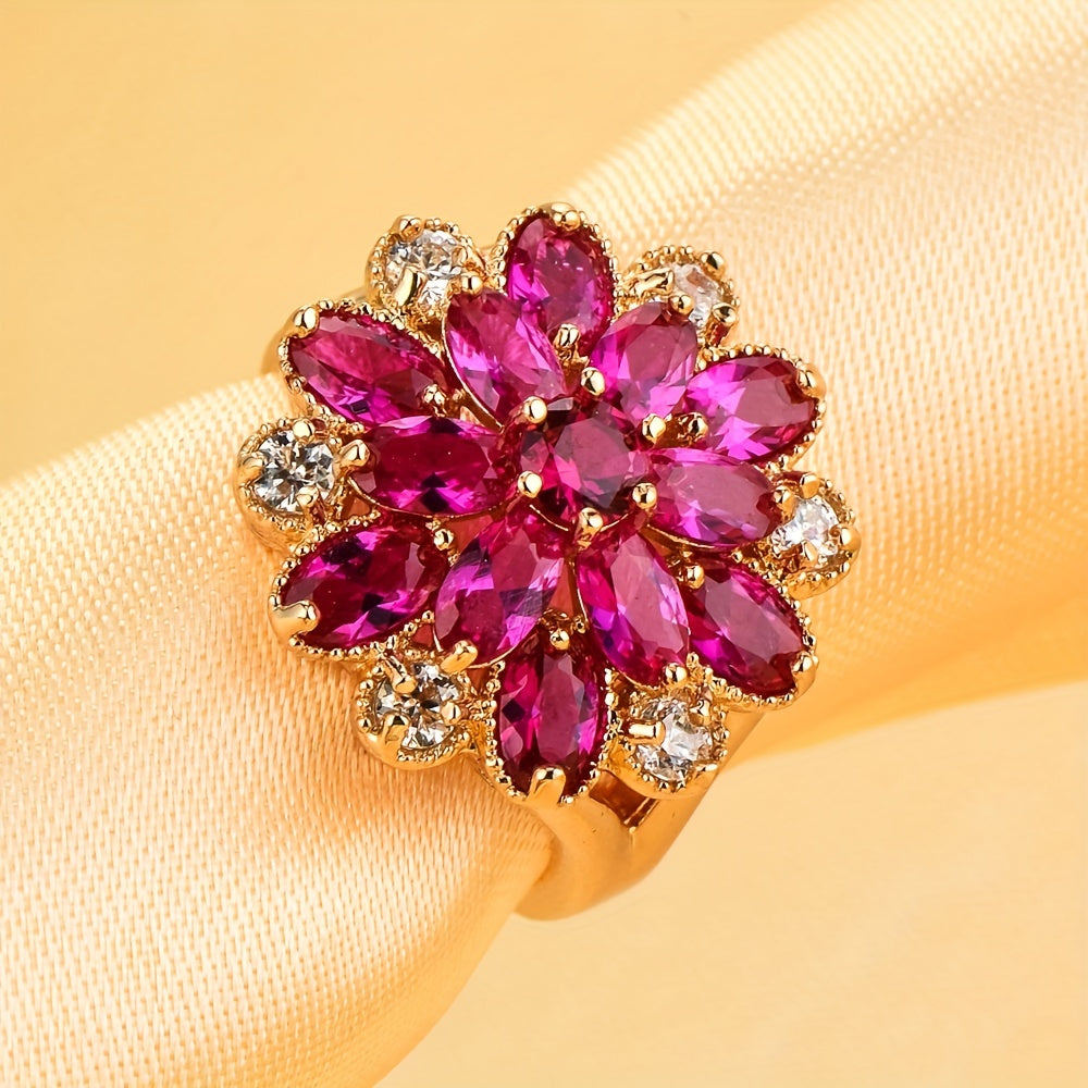 Exquisite Copper Golden Plated Flower Ring - Romantic Anniversary Gift for Her, Valentine's Day Jewelry, Durable, Hypoallergenic, Nickel-Free, Classic Design, Perfect for Any Occasion