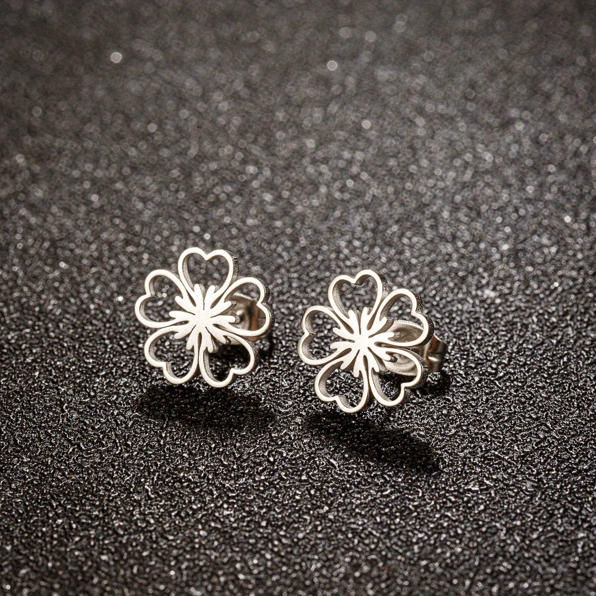 1 Pair Plum Blossom Stainless Steel Stud Earrings, Lucky Flower Earrings Jewelry Birthday Gift For Men Women