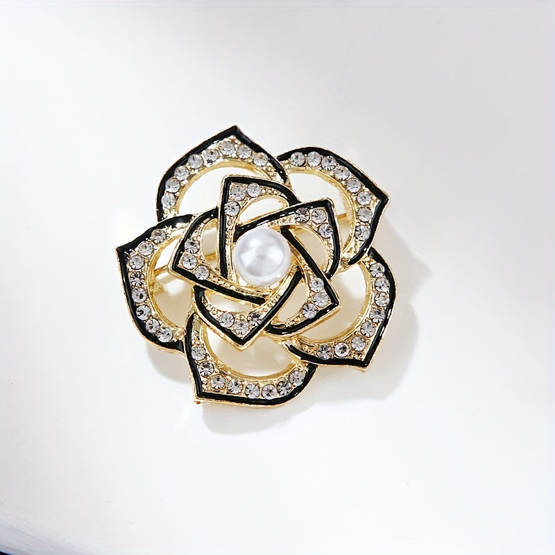 Hollow Out Flower Alloy Brooch Pin Inlaid Faux Pearls Exquisite Pin Accessories Female