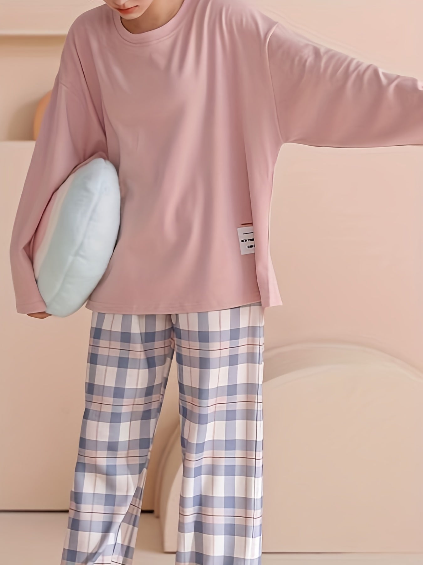 Comfortable Plaid Long Sleeve Pajama Set, Spring and Autumn Casual Home Wear Set, Casual Long Sleeve Pajama Set