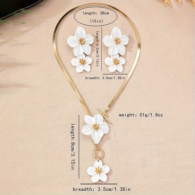 2pcs/set Fashionable and Elegant Flower Pendant Necklace and Earrings Jewelry Set Suitable for Women's Daily Gatherings, Parties, Holiday Travel, and as a Gift for Your Wife on Festivals