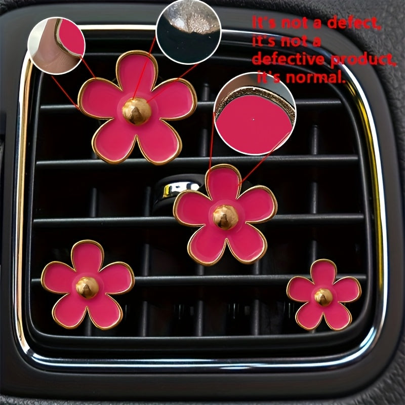 [4pcs/set Daisy Flower Air Clips] 4pcs/set Small Daisy Flower Design Car Air Outlet Perfume Decorative Clip, Car Air Fresheners Clips, Car Decoration, Car Accessories For Women