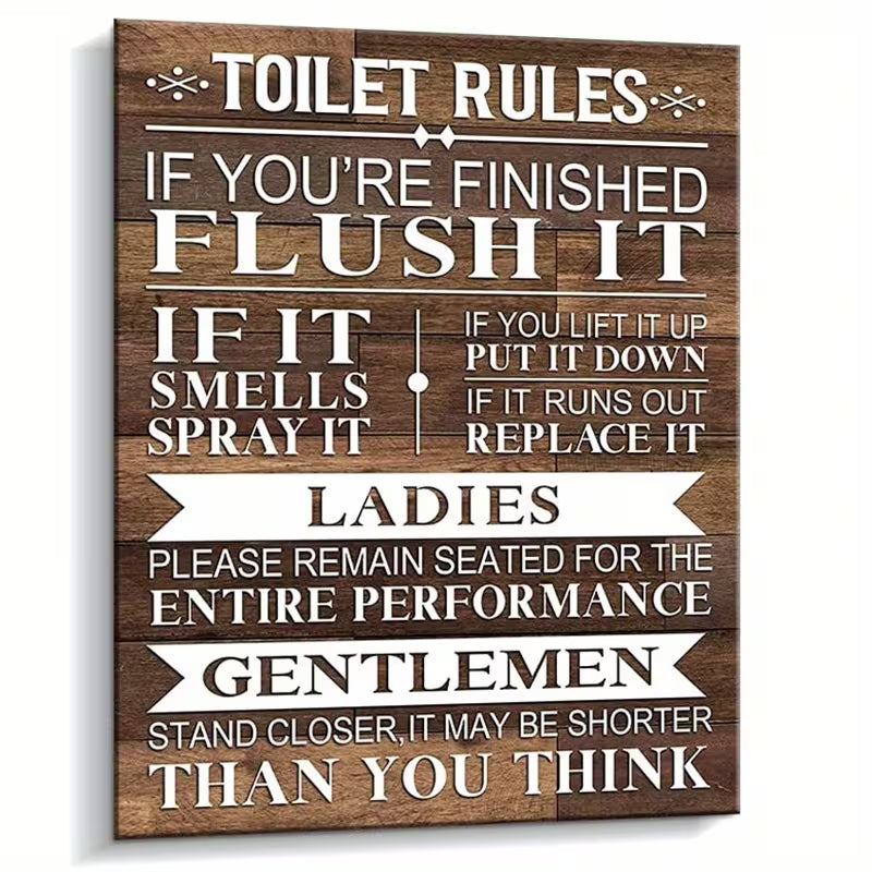 Home Decor Toilet Rules, 20.32 X 25.4 cm No Frame
