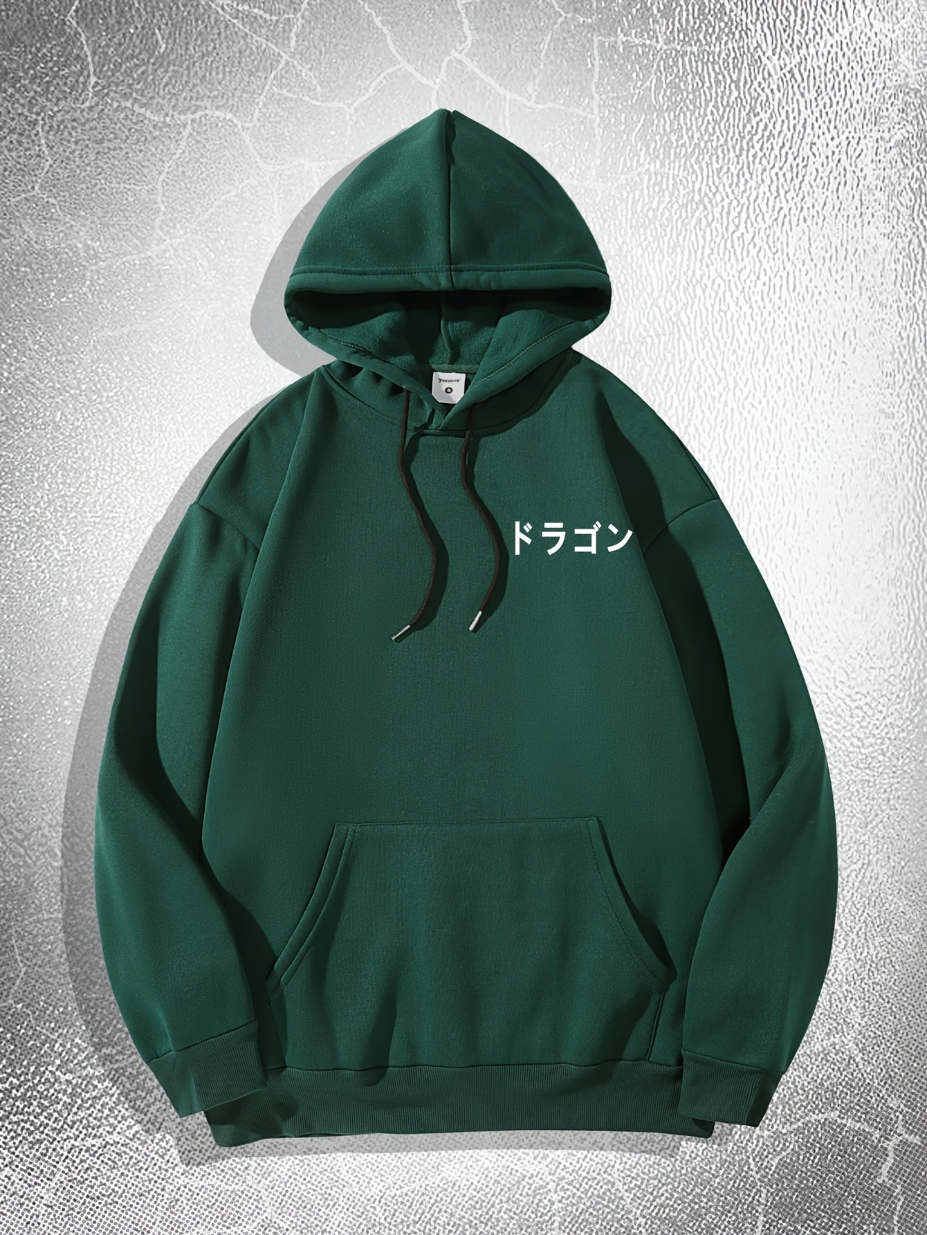 [Dragon Print Hoodie] White Polyester Dragon Print Hoodie - Casual & Trendy, Long Sleeves, Drawstring Hood - Streetwear Style