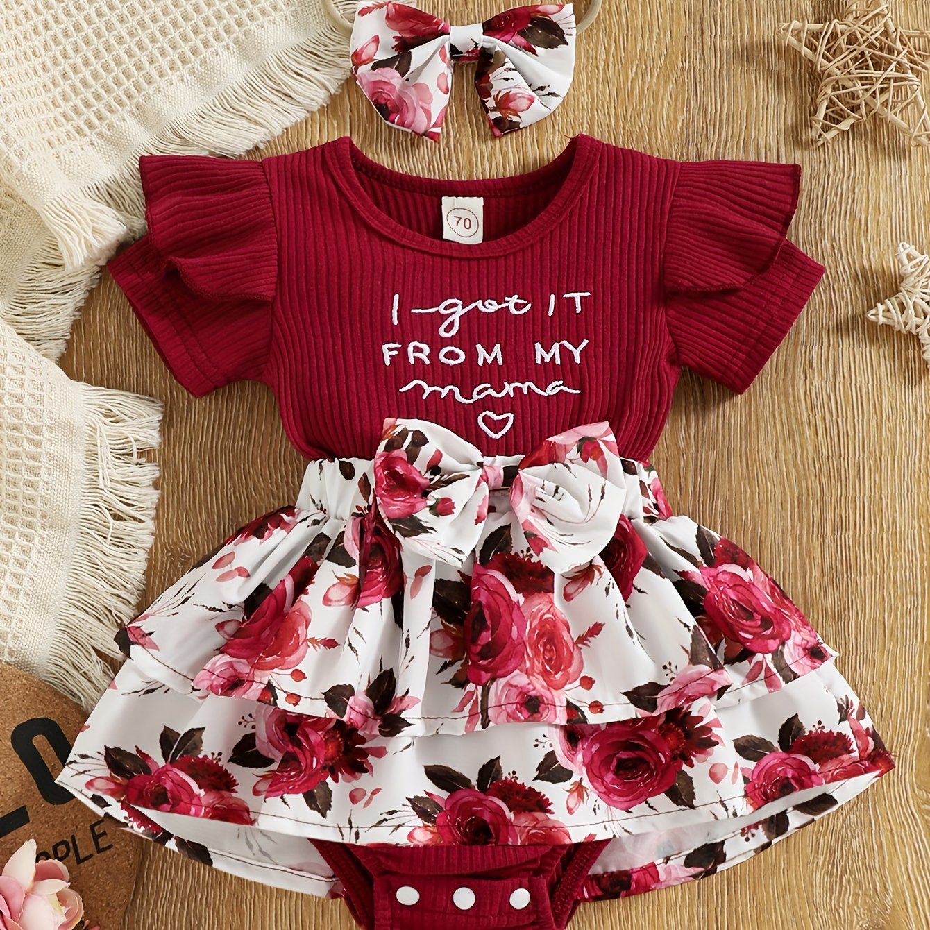 Baby Girls Spring Summer New Floral Skirt Swing Short Sleeve Romper Puffer Coat + Bow Headband Set, Suitable For Outdoor Wear