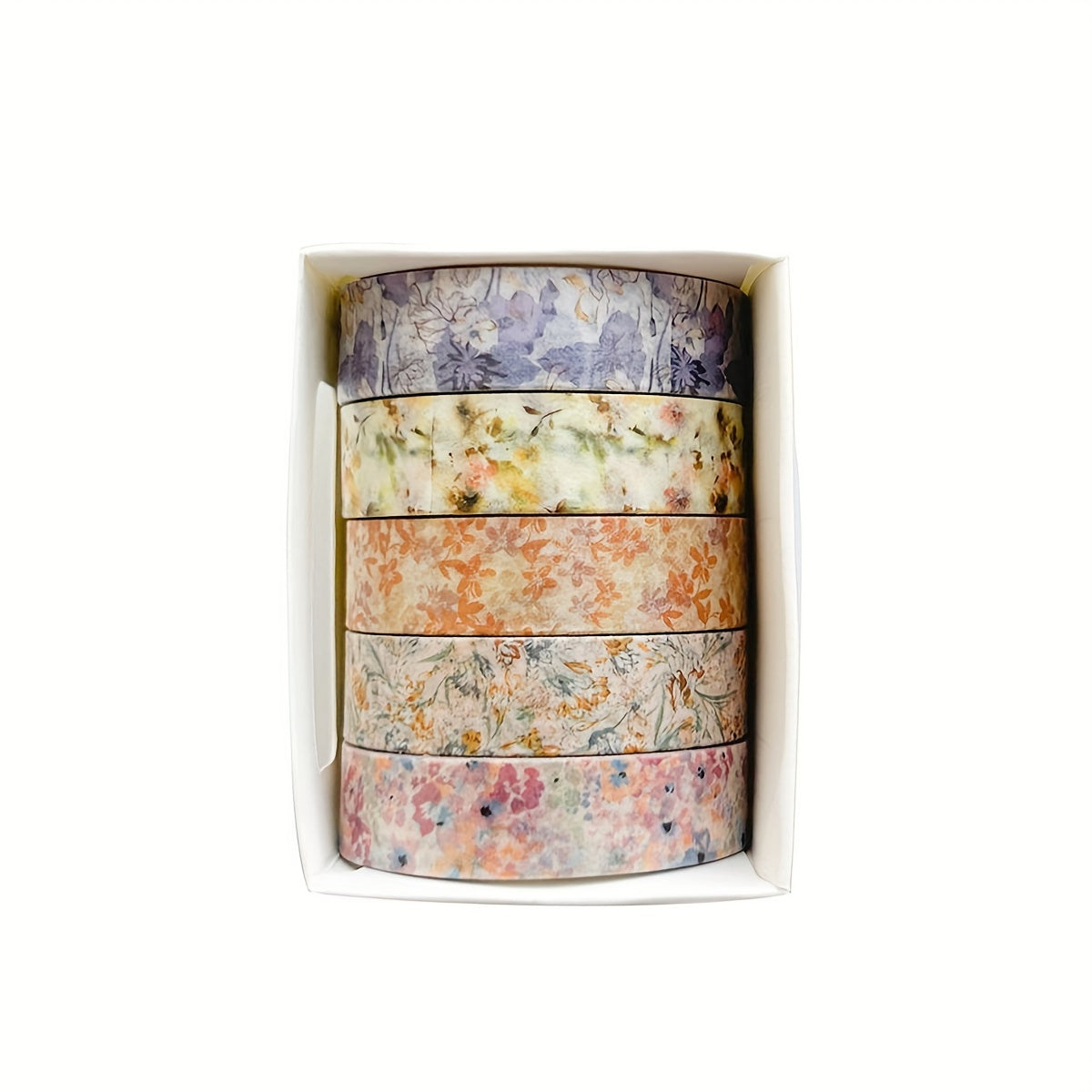 5 Rolls of Washi Tape Flower Series Tear-Off Traceless Decorative Sticker Tape Suitable for Diaries, Photo Albums, Schedules and Party Decorations