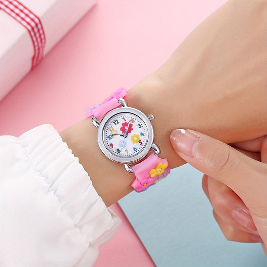 Kids' Colorful Cartoon Flower Pattern Wristwatch - Water-Resistant, Adjustable Strap, Easy-to-Read Dial, Fun Educational Accessory for Boys and Girls - Perfect Gift for Birthday, Holiday, or Everyday Wear
