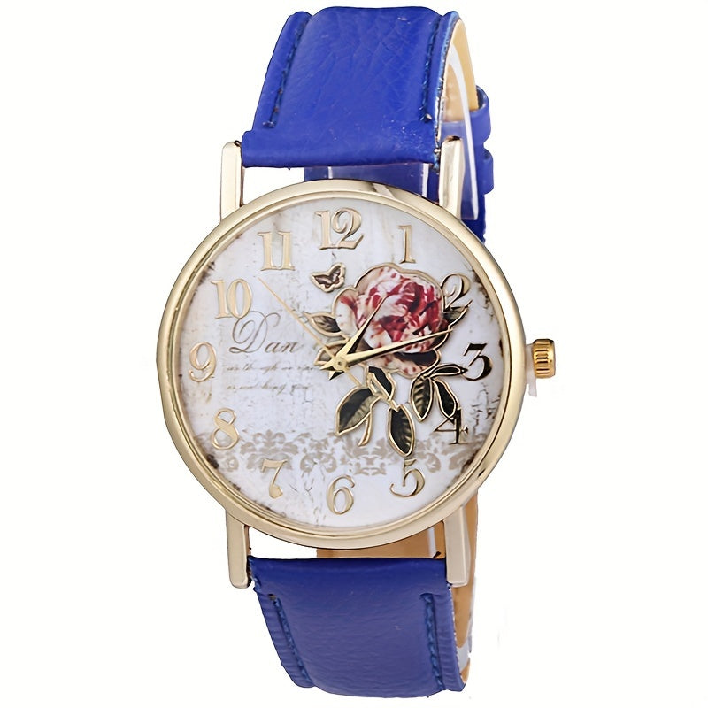 Elegant Rose Flower Embellished Quartz Wristwatch - Fashionable Casual Design - Perfect Gift for Special Occasions