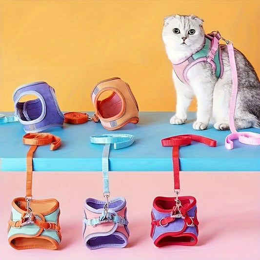 Escape-Proof Cat Harness Vest: Adjustable, Anti-Leak Walking Leash For Your Furry Friend!