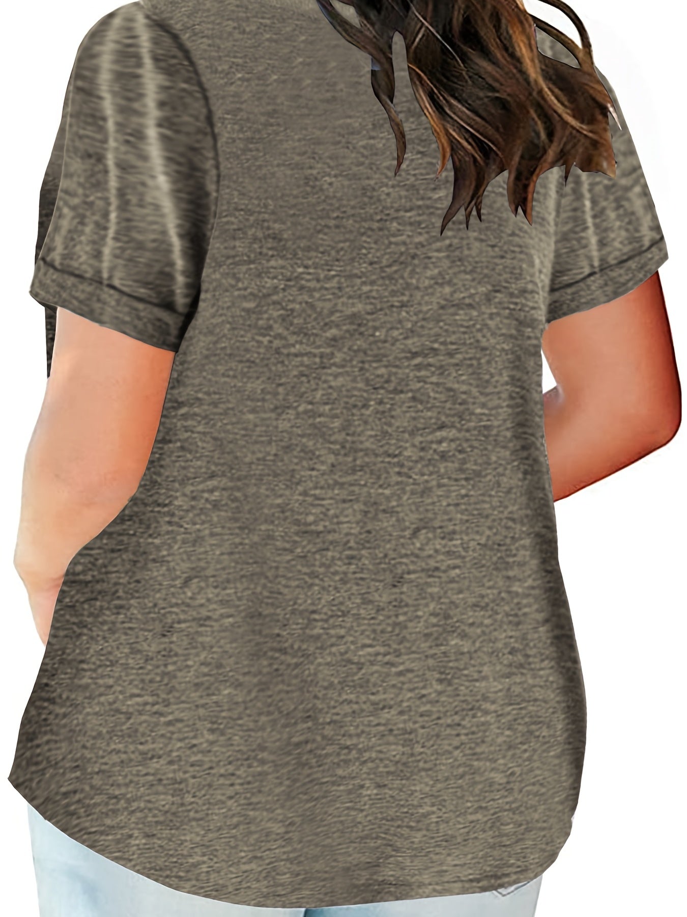 Plus Size Button Front Short Sleeve T-shirt, Women's Plus Slight Stretch Casual Tee
