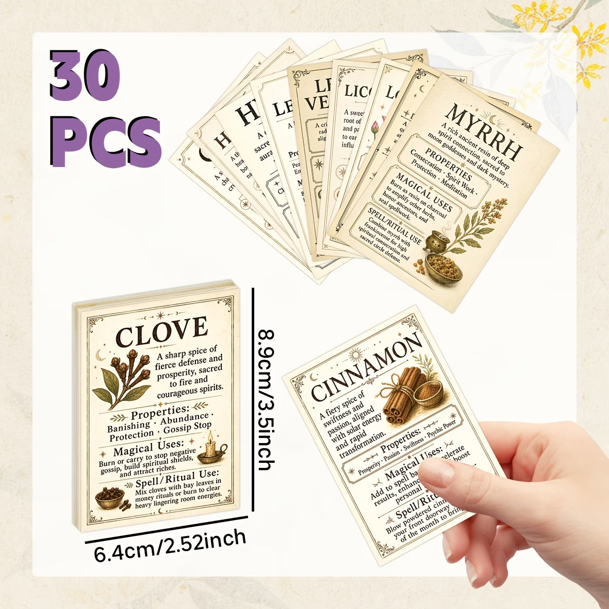 30pcs Vintage Gothic Botanical Witch Herb Information Cards