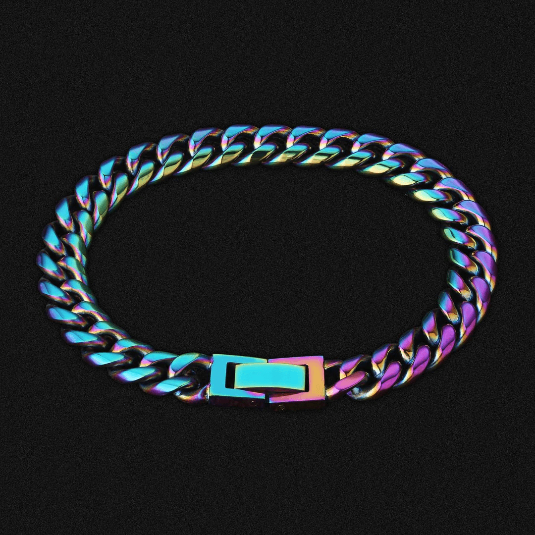8mm Rainbow Miami Cuban Link Bracelet Necklace For Men