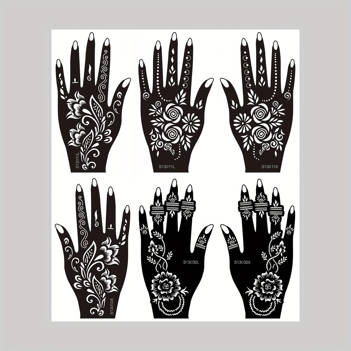 6 Sheets Good Quality Flower Pattern Henna Tattoo Stencil Stickers Color Painting Temporary Hand Tattoo Template Glitter Painting Hollow Stickers for Body Art Makeup Mehndi Designs