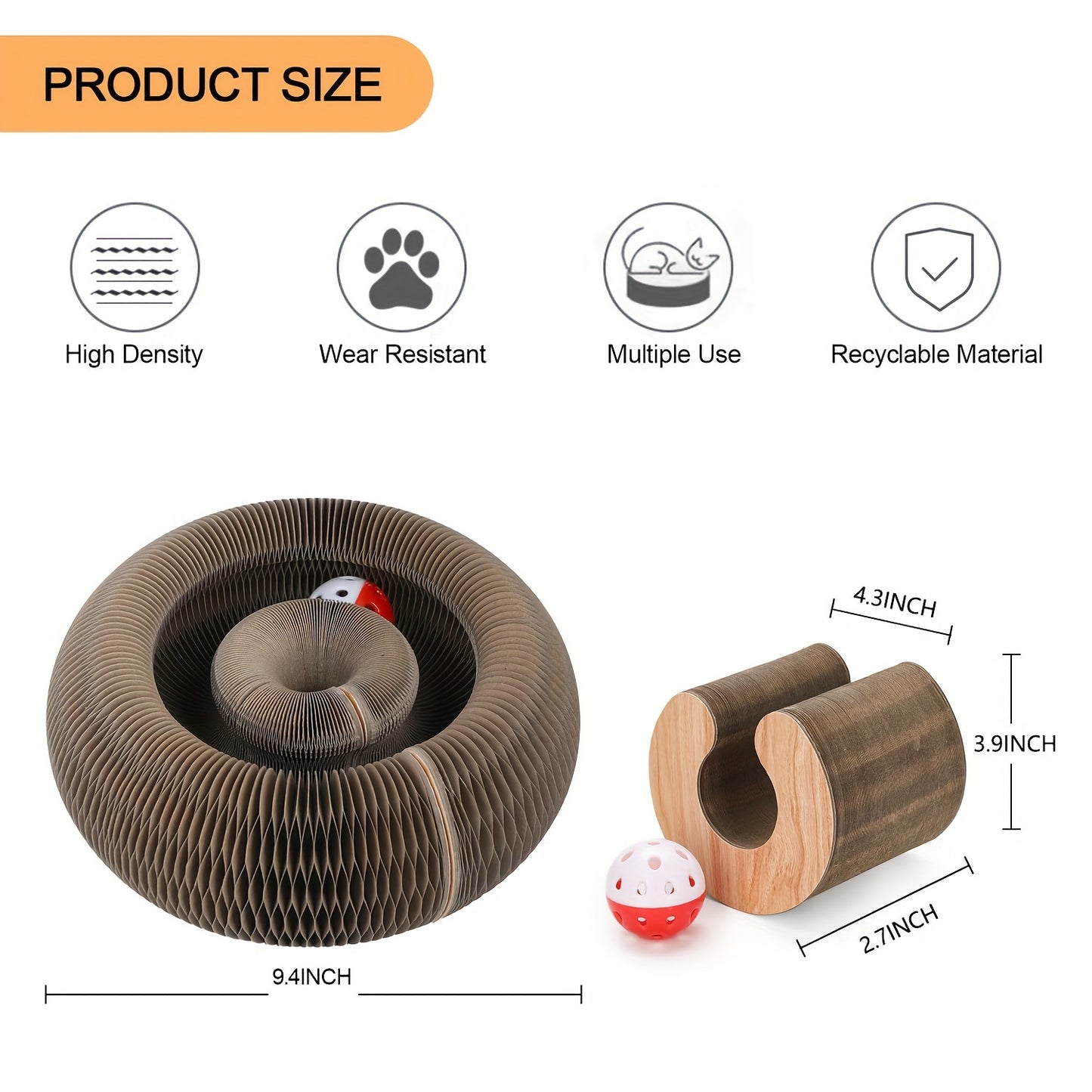 Foldable Cat Scratch Board Toy With Bell Ball And Glass Ball, Durable And Reusable Cat Scratching Pad Cat Claw Grinding Toy