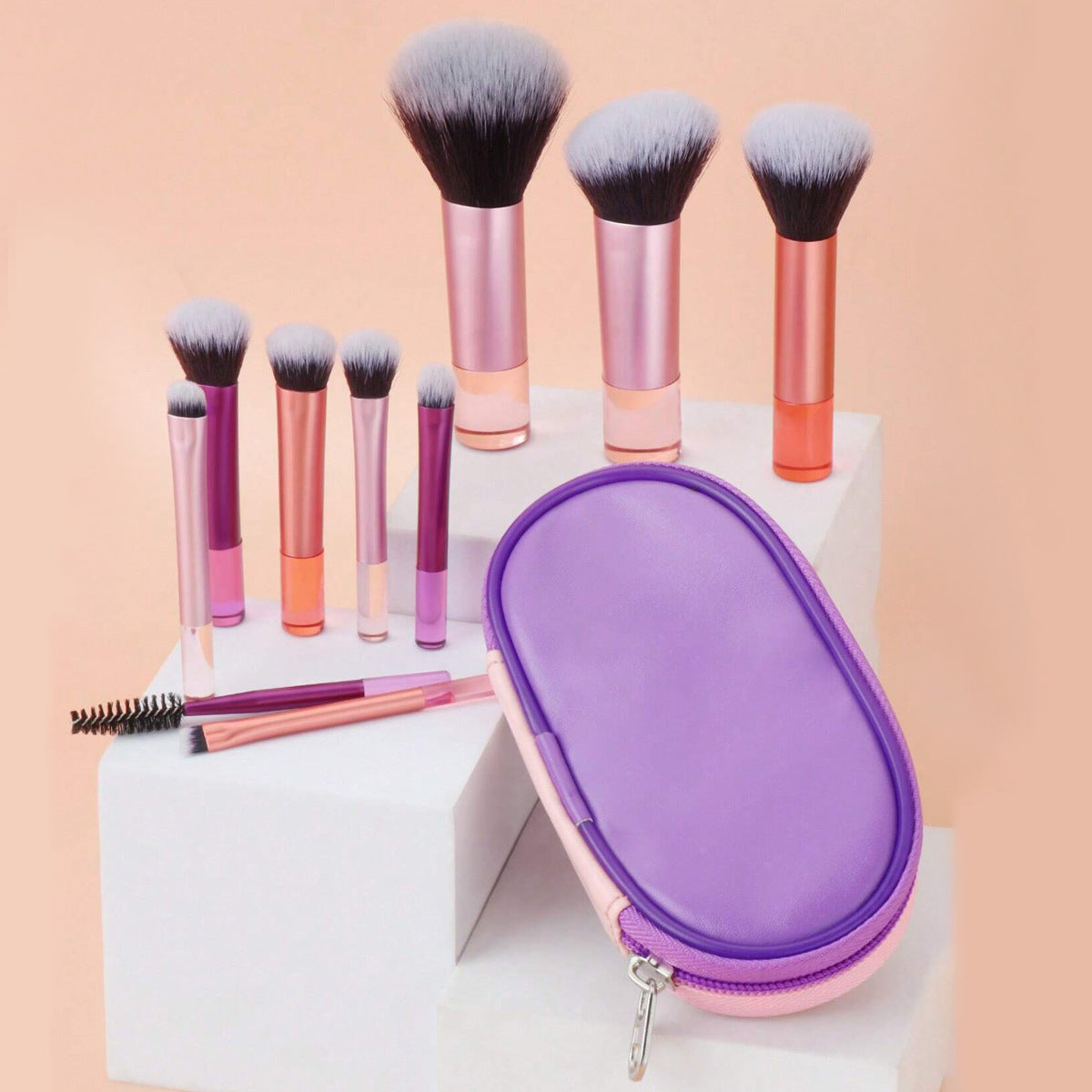 10pcs Mini Makeup Brush Set with Zip Case