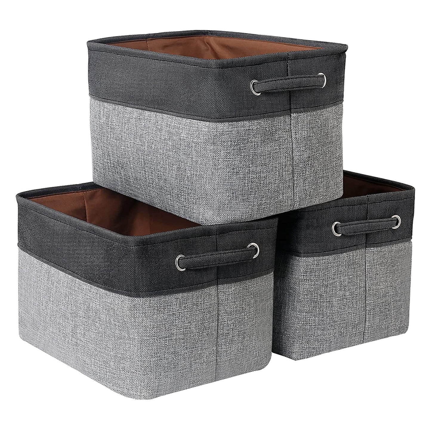 3pcs Modern Fabric Storage Bins - Foldable Canvas Organizer Baskets with Handles, Sturdy for Home, Office, Nursery, and Closet Organization, Minimalist Two-Tone Design, Closet Organizers And Storage