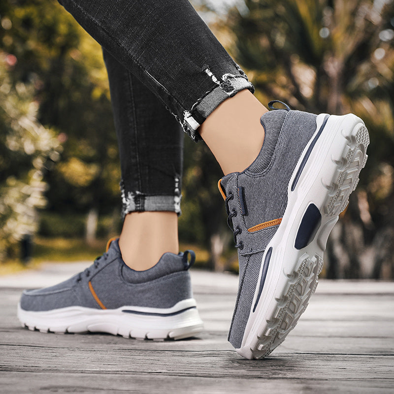 Plus Size Wide Fit Men's Lace-Up Loafers, Men's Canvas Lightweight Comfortable Walking Shoes