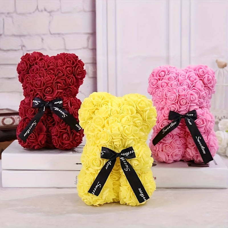 Single Artificial Rose Bear - Soft, Realistic, and Lifelike Flower Petals, Exquisite Craftsmanship, Romantic Gift for Every Occasion, Anniversary, Birthday, Wedding, Valentine's Day, and More - No Box Included