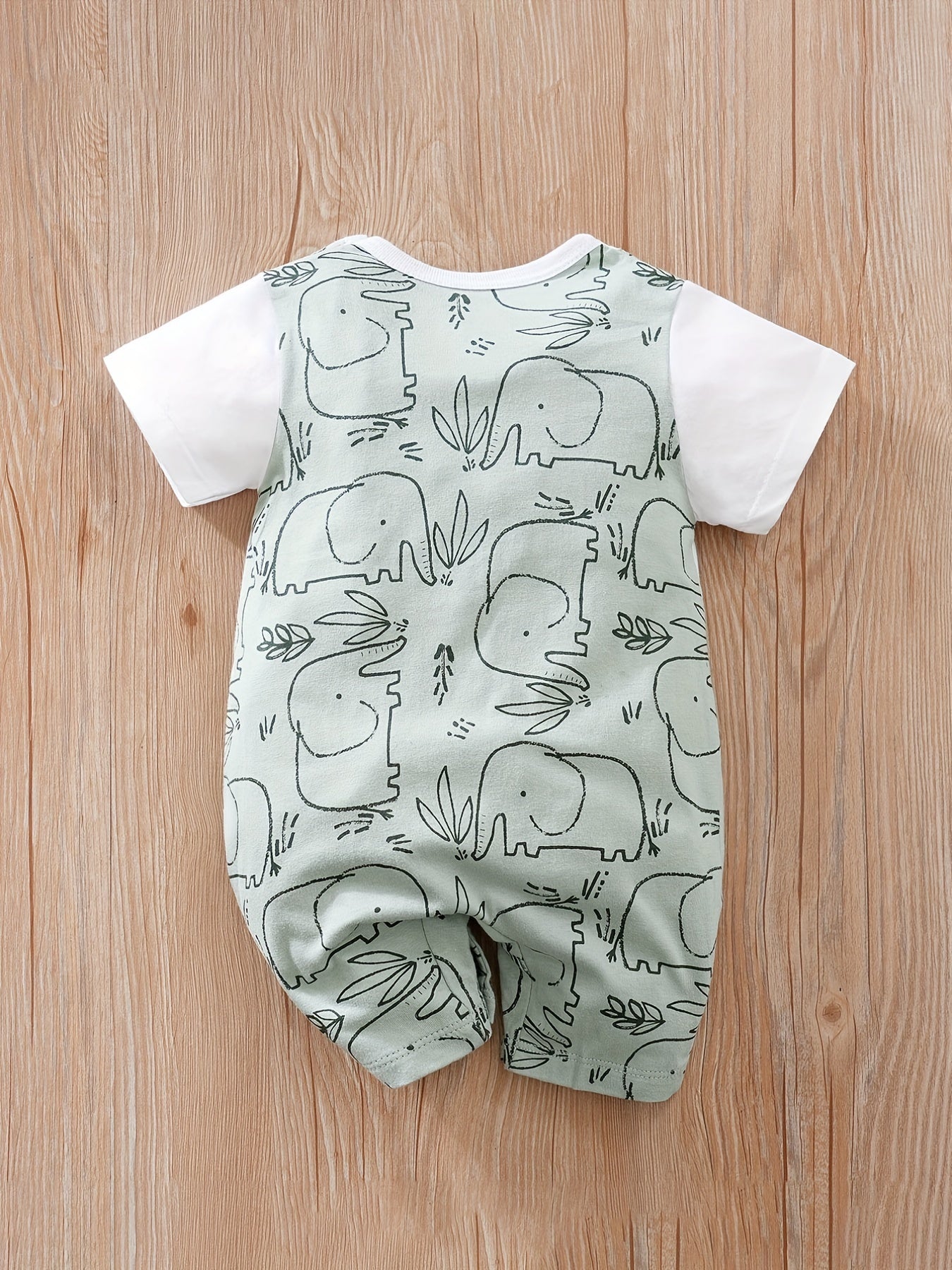 Baby Boy's Cute Elephant Print Short Sleeve Romper, Newborn's Clothes