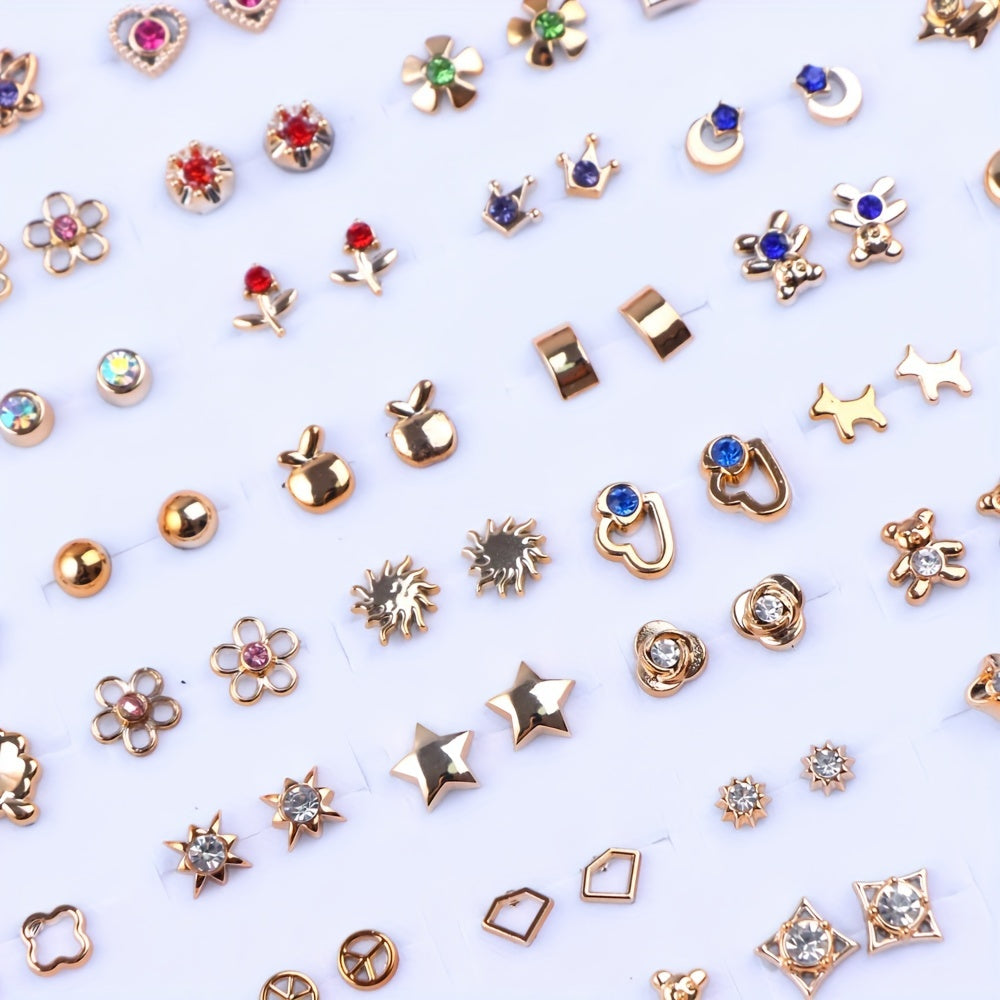 36 Pairs Of Stud Earrings Big Set For Women Mini Flower Heart Shape Mixed Styles Simple Leisure Style Exquisite Gifts