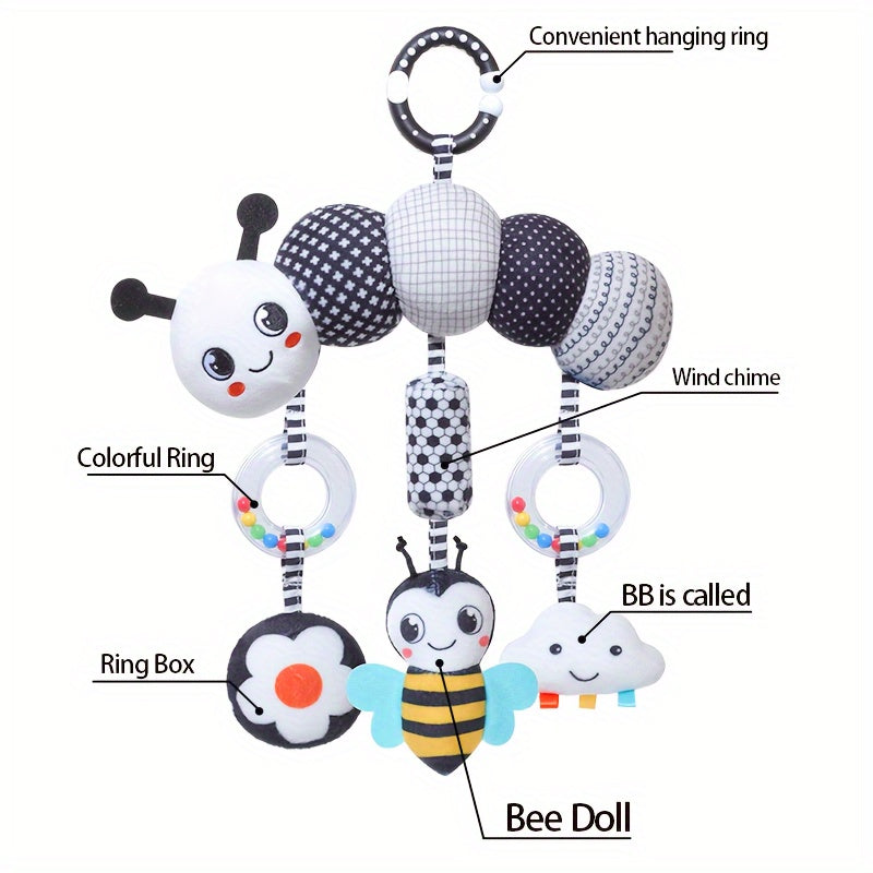 [Soft Animal Plush Toys] Soft Black and White Animal Wind Chime Plush Toys | for Baby Car Seat & Stroller, Hanging Rattle Toys | Ideal Christmas Gift for Infants 0-3 Years Old, Chinese Mainland Origin