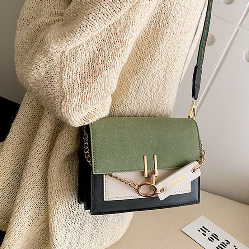 Trendy Flap Square Bag, Women's Fashion Faux Leather Purse, Stylish Chain Decor Crossbody Bag