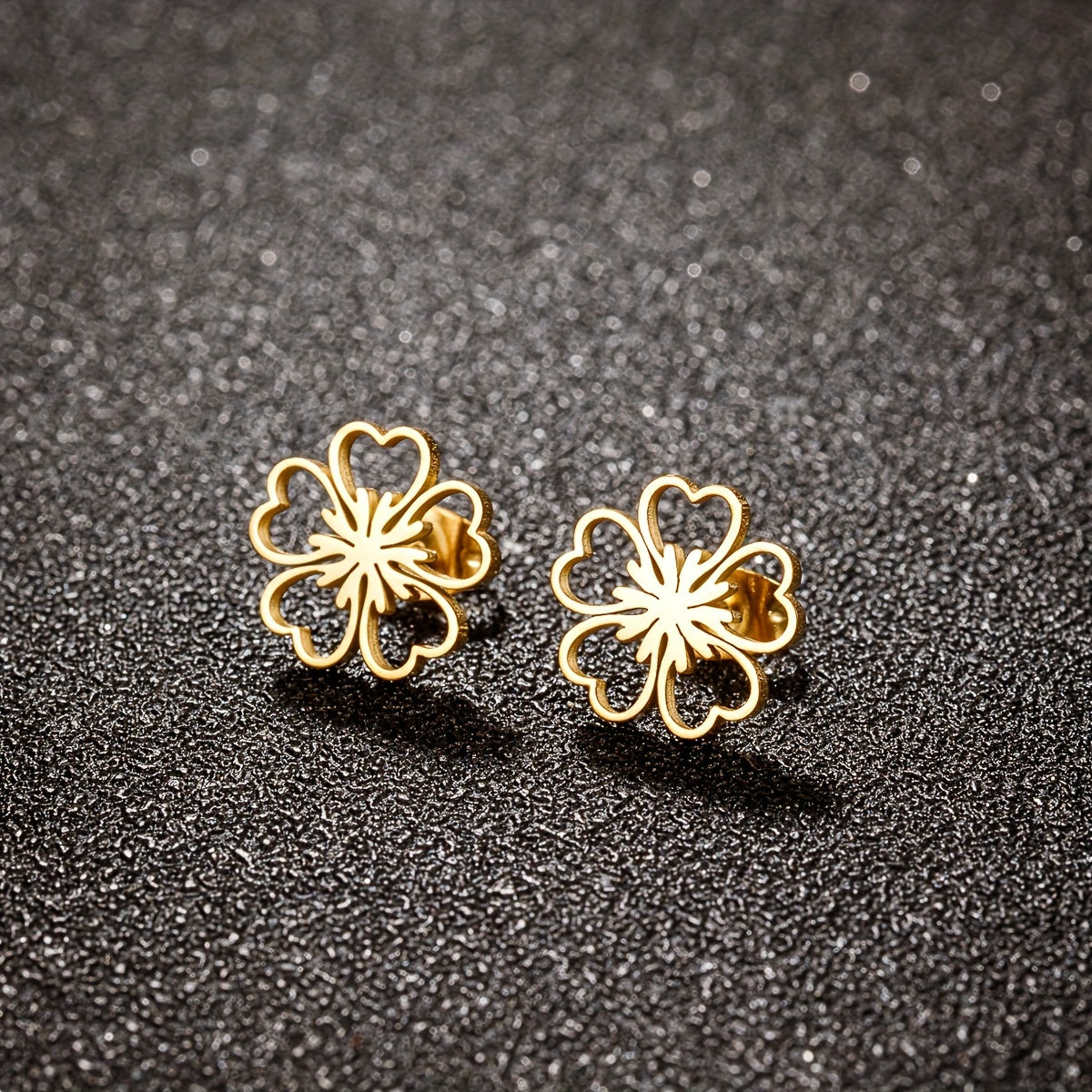 1 Pair Plum Blossom Stainless Steel Stud Earrings, Lucky Flower Earrings Jewelry Birthday Gift For Men Women