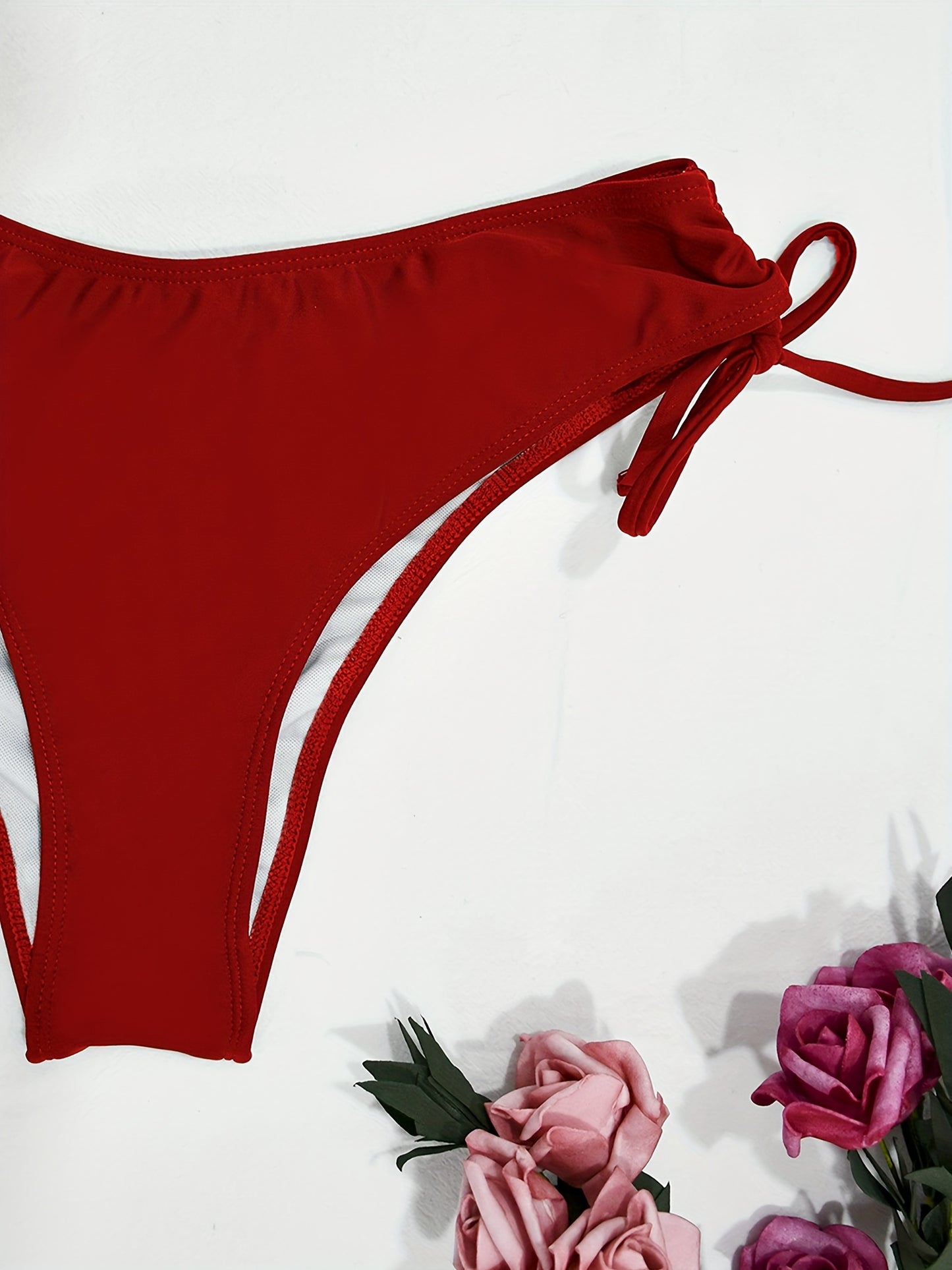 two pieces Women's Tie Front Bandeau Bikini Set with High Cut Drawstring Tie Side Bottoms - Stretchy and Comfortable Swimwear
