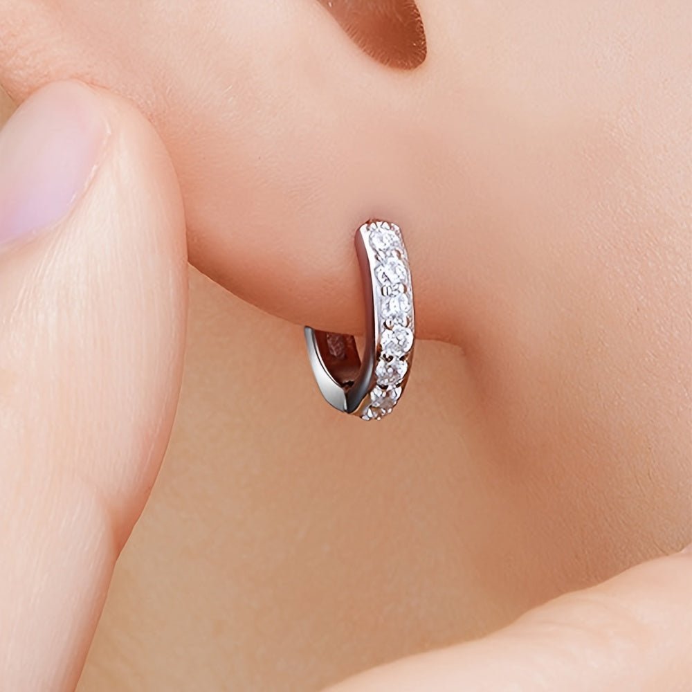 Tiny White Zircon Hoop Earrings One Row Shiny Zircon Hoop Earrings Cartilage Piercing Earrings