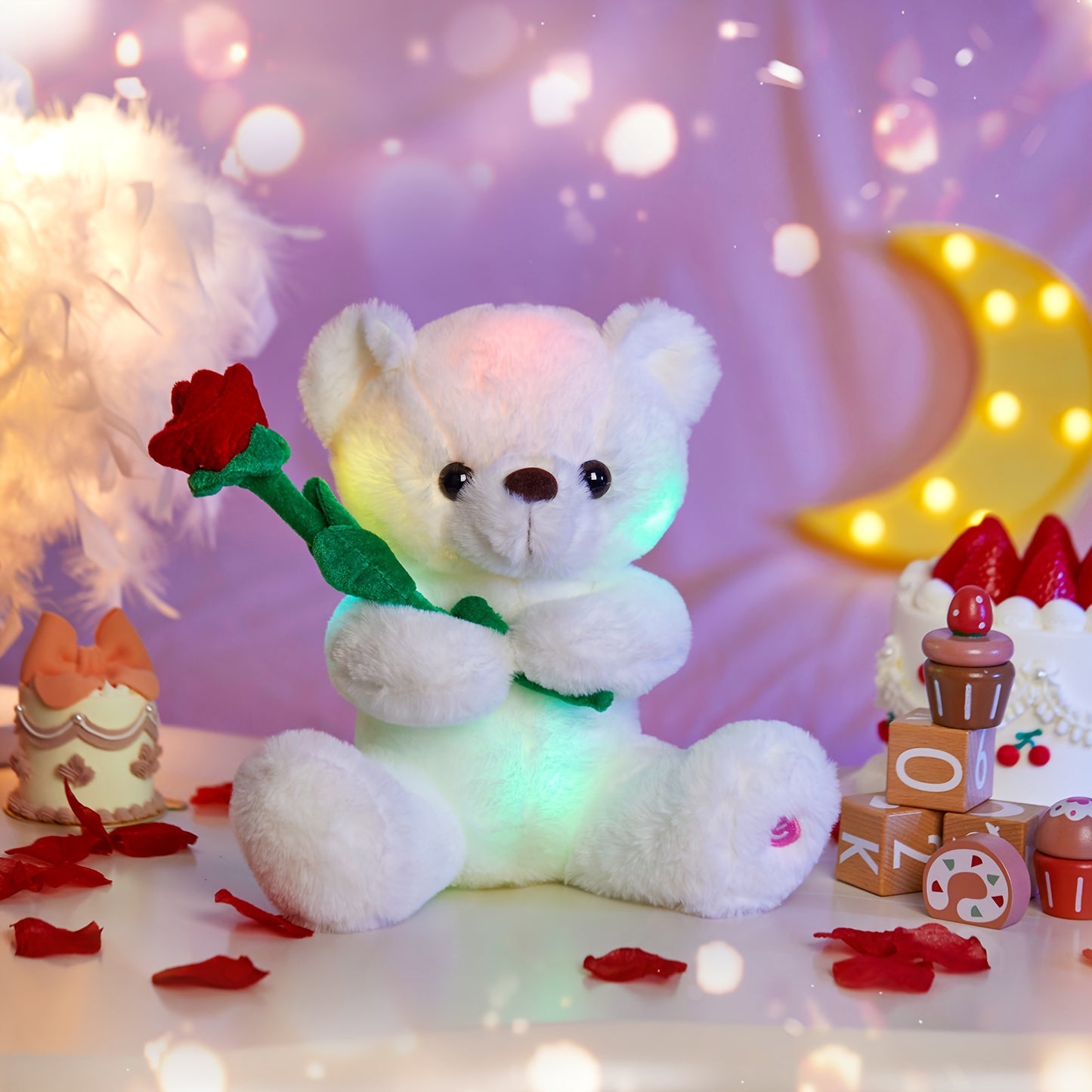 Glow Guards Glow Bracelet White Bear Plush Toy Soft And Cute Stuffed Animal, Christmas Halloween Thanksgiving Gift, Interior Decoration, Without Battery, 10.5 In/26cm