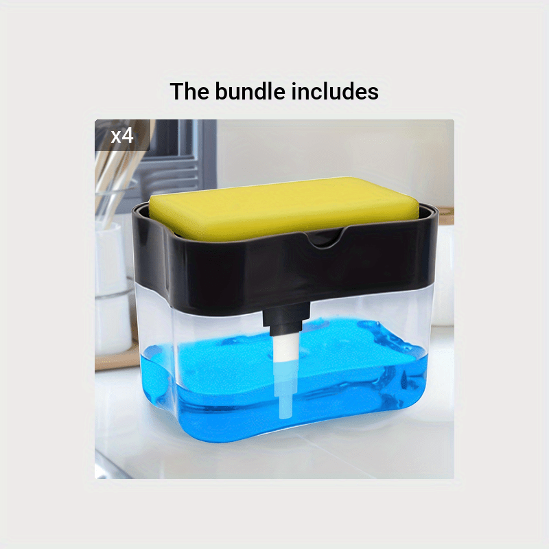 Modern Plastic Dish Soap Dispenser with Sponge Holder, Lightweight Square Kitchen Sink Accessory, Space-Themed Solid Colour Design, Hand Wash Only