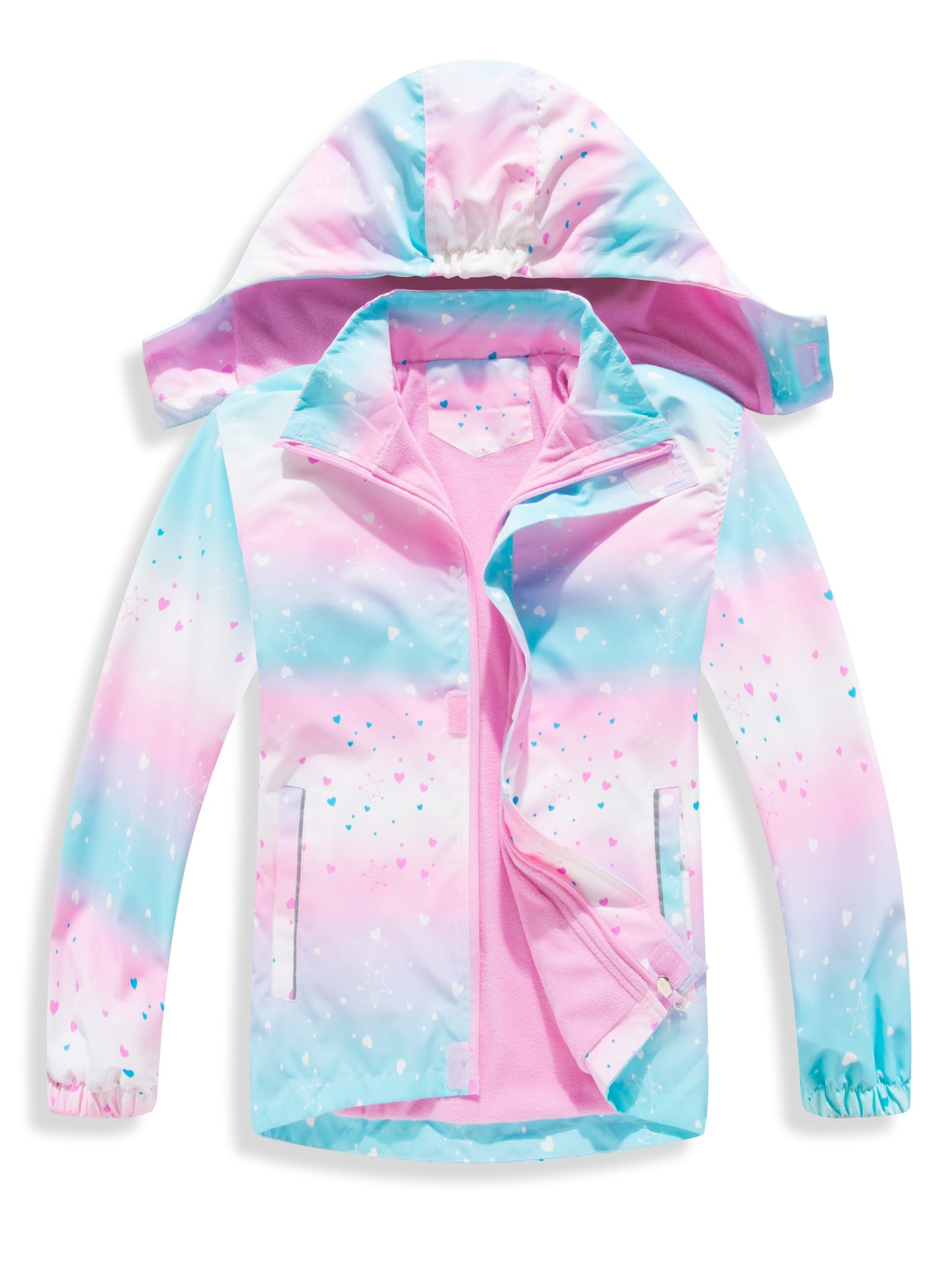 Vibrant Rainbow Camo Rain Jacket for Kids - Waterproof, Lightweight, Hooded, Fleece Lined, Windbreaker Coat with Removable Hood for Outdoor Play - Perfect for Rainy Days and Casual Wear