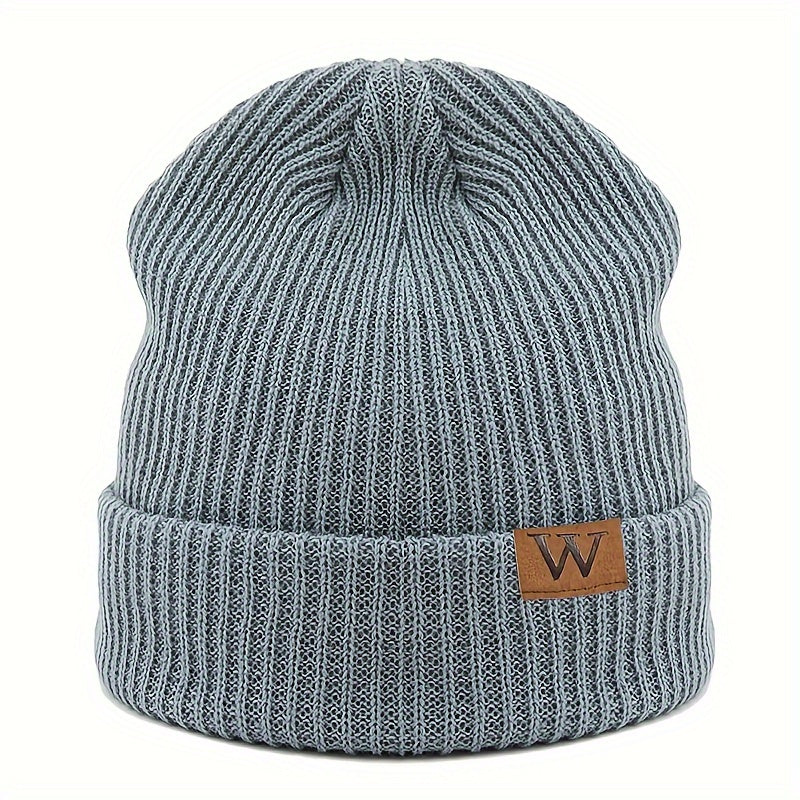 Letter W Patch Knitted Beanie Casual Fashion Knitted Hat