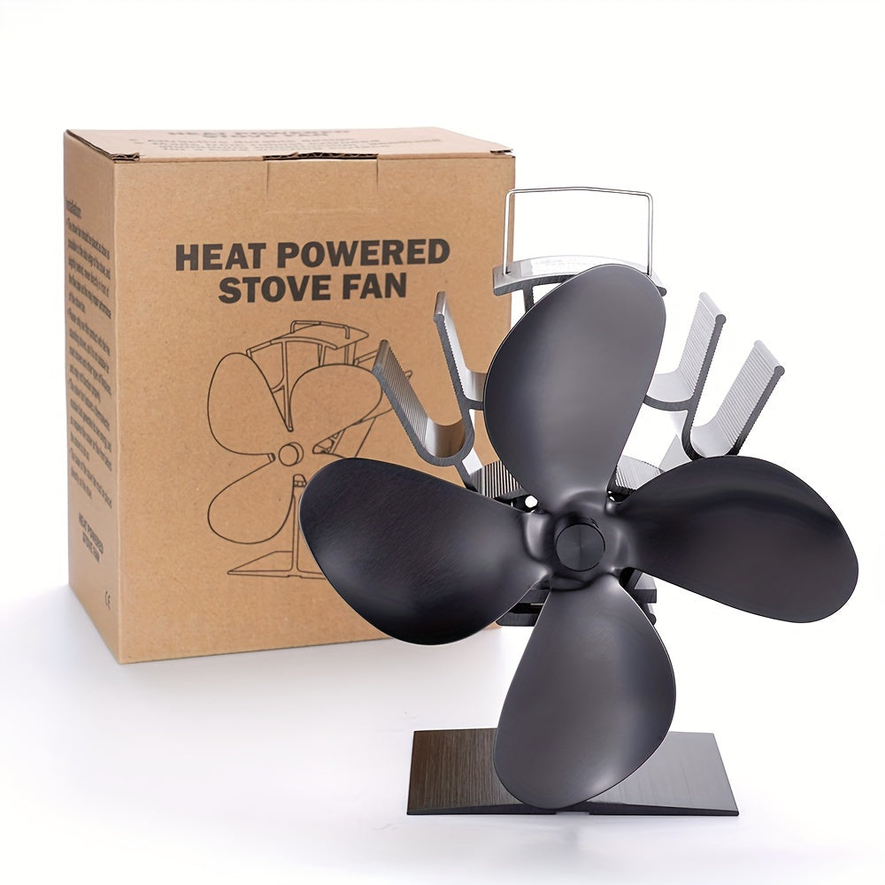 1pc heat powered stove fan, Energy-Efficient 4-Blade Fireplace Fan for Home Comfort and Energy Savings