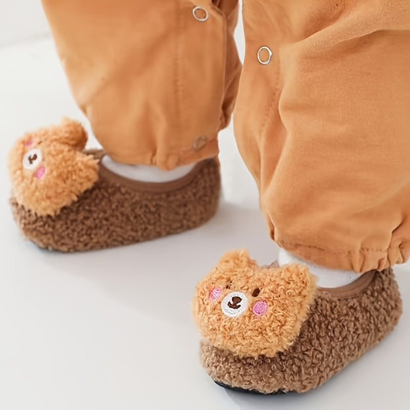 Baby Bear Slippers & Socks - Soft-Soled Non-Slip Indoor/Outdoor First Walkers, Cute Pink & Brown Teddy Bear Design with Paw Print Sole, All-Season Breathable -like (Hand Wash Only) for & ( &)