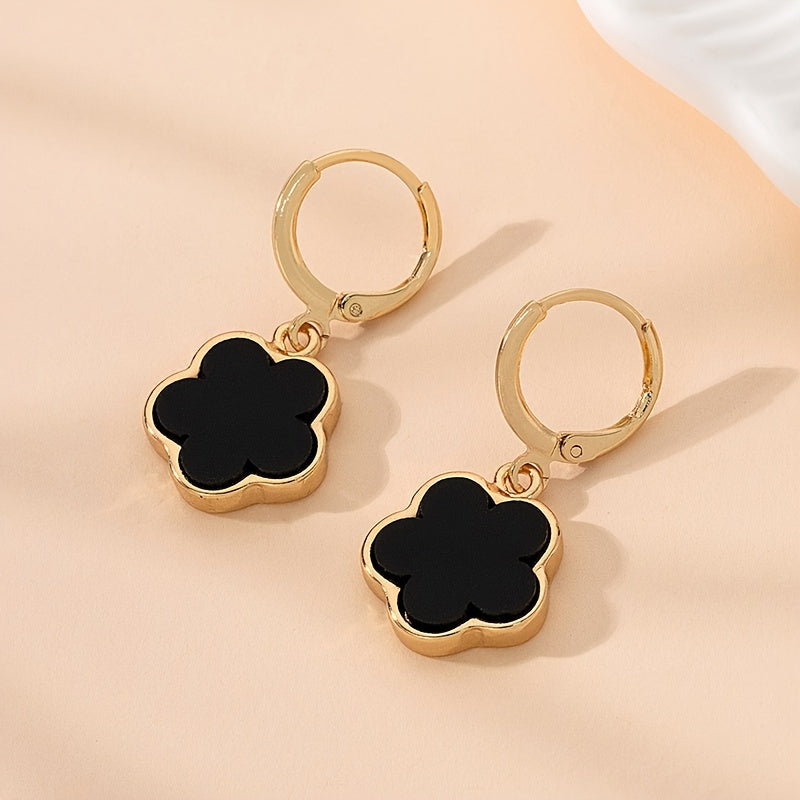 Colorful Lucky Flower Design Dangle Earrings Elegant Simple Style Alloy Jewelry Female Earrings