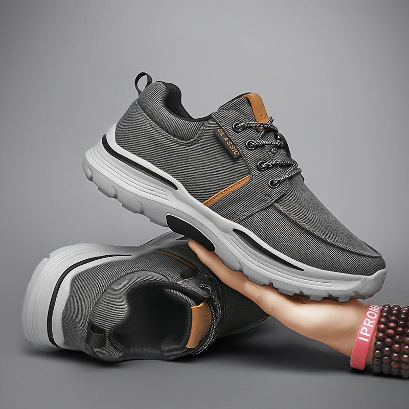 Plus Size Wide Fit Men's Lace-Up Loafers, Men's Canvas Lightweight Comfortable Walking Shoes