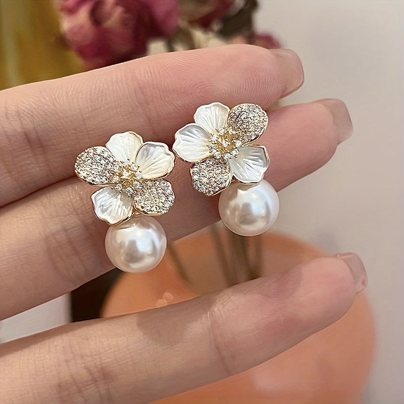 1 Pair Flower Pendant Drip Oil Earrings