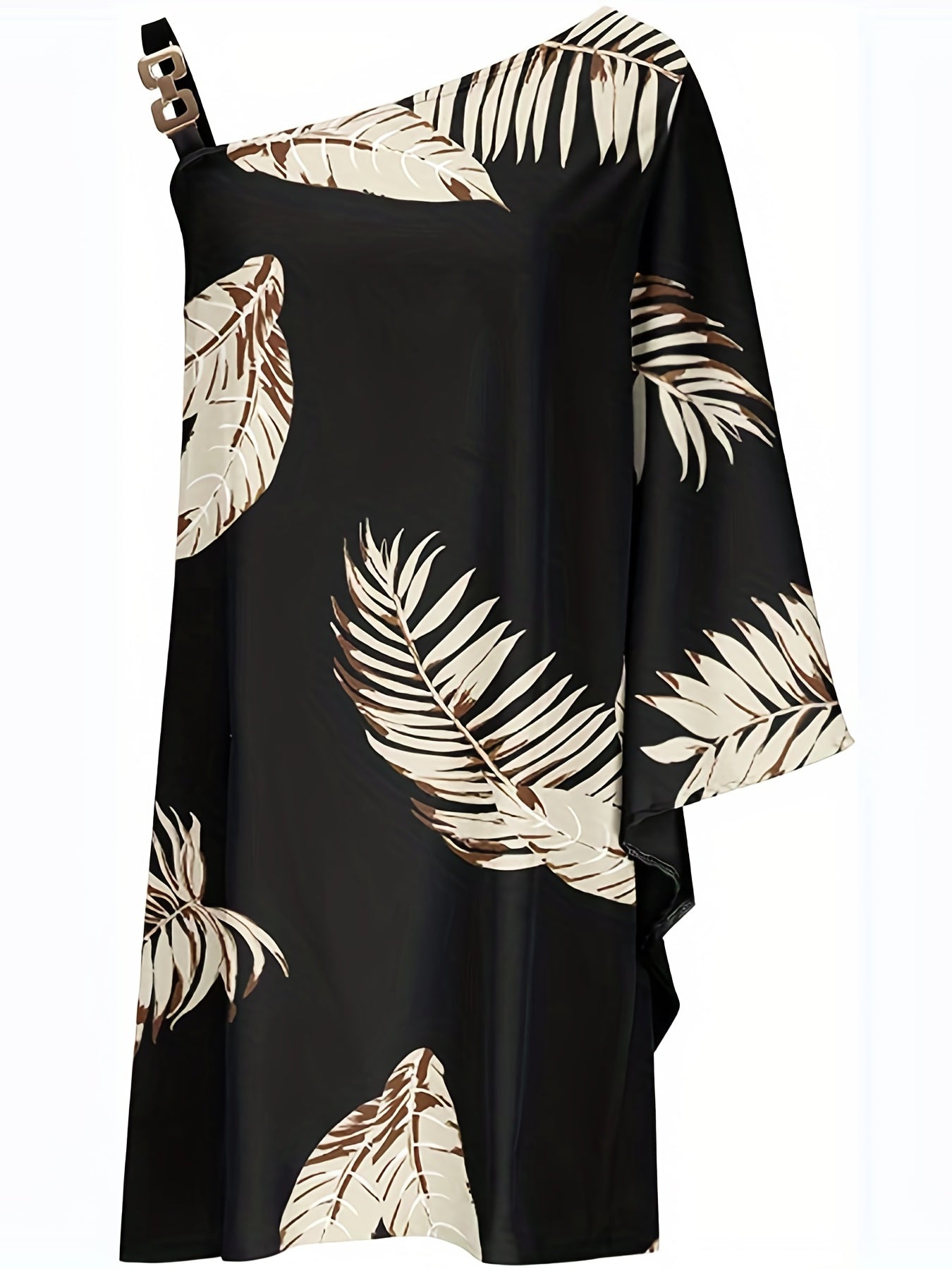 Floral Print Slant Neck Off Shoulder Dress, Elegant Asymmetrical Batwing Sleeve Mini Drape Club Party Dresses, Women's Clothing
