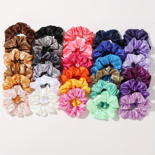 30pcs Solid Color Stain Hair Scrunchies For Women   Sleep, Soft Imitation Silk Scrunchie, Fit For Curly Fine Thick Thin Hair
