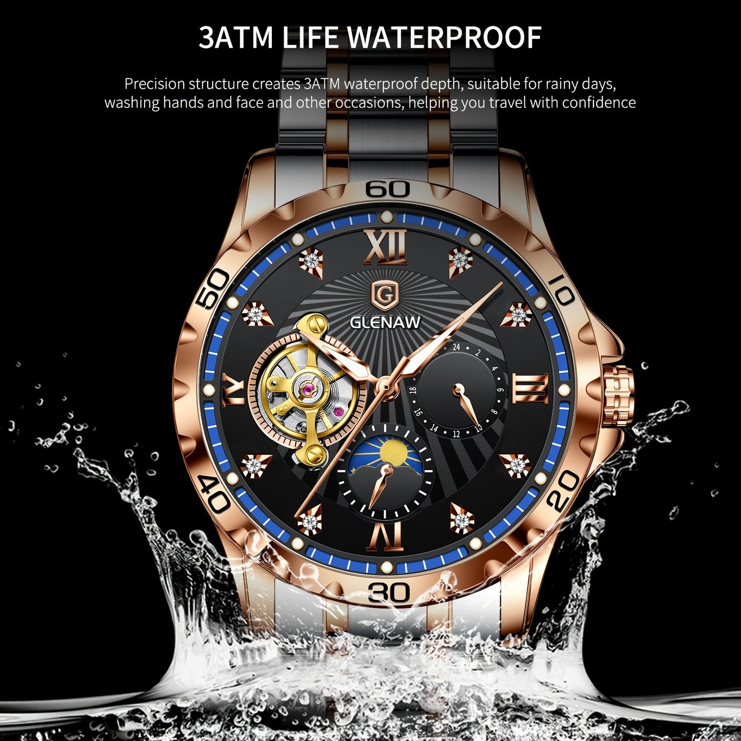 Men's Luxury Skeleton Automatic Watch - Waterproof Stainless Steel Strap, Self-Winding Mechanical Movement, Ideal Gift for Him, Business, Anniversary, or Special Occasions