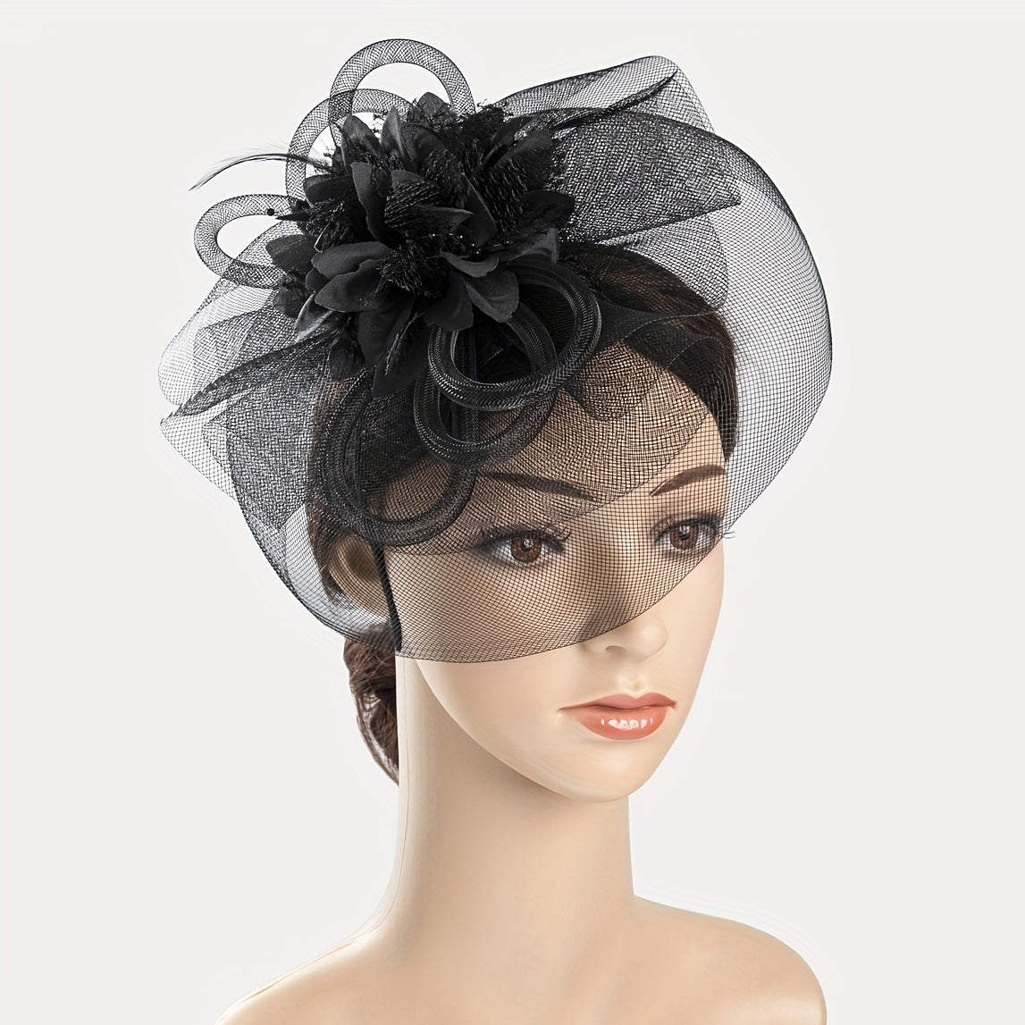 1pc Women Hair Accessories Mesh Flower Faux Feather Mesh Veil For Birthday Jockey Club Wedding Derbyhat Church Hat Accessories